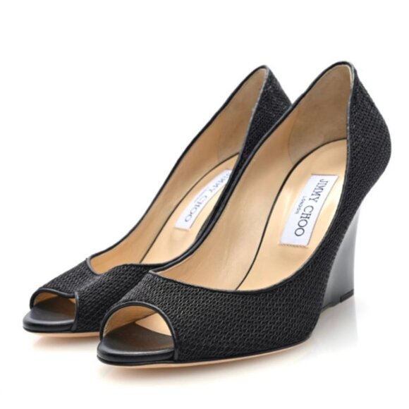 Jimmy Choo Peep Toe Wedge Heels Size 38.5 - Picture 1 of 5